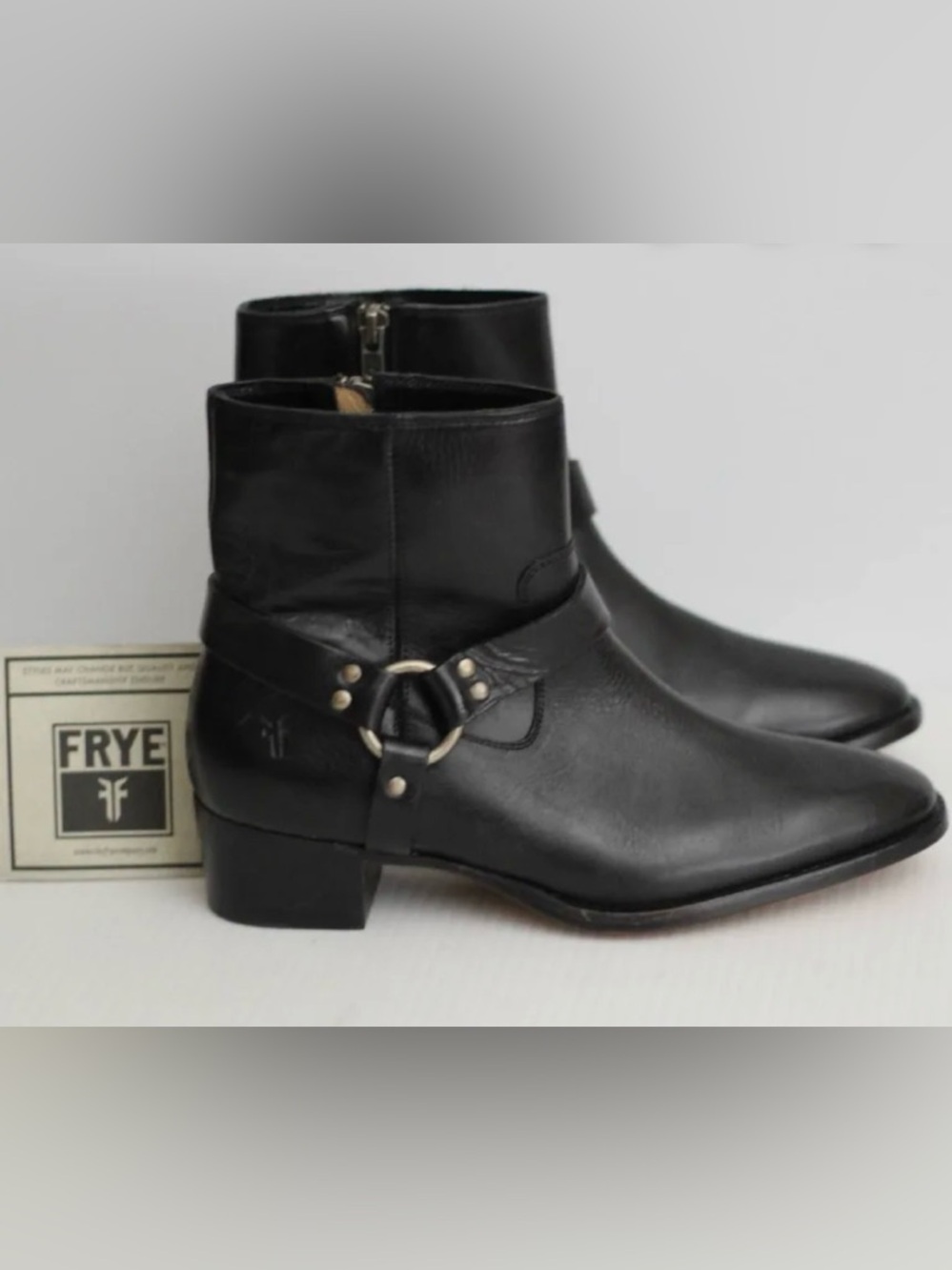 Frye Black Leather Harness Ankle Boots